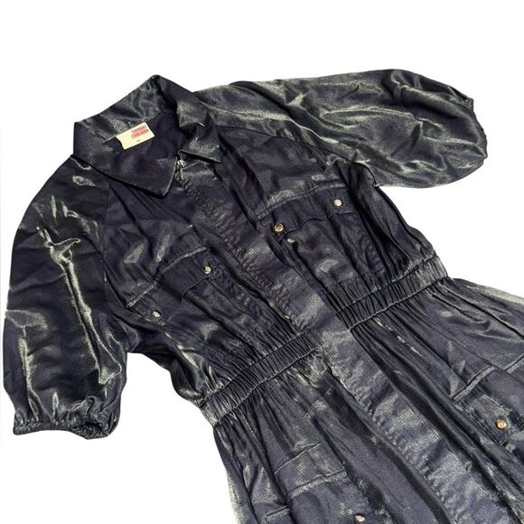 🔥 Samant Chauhan X Anthropologie metallic slate Utility zip up Shirt midi dress - Picture 4 of 9